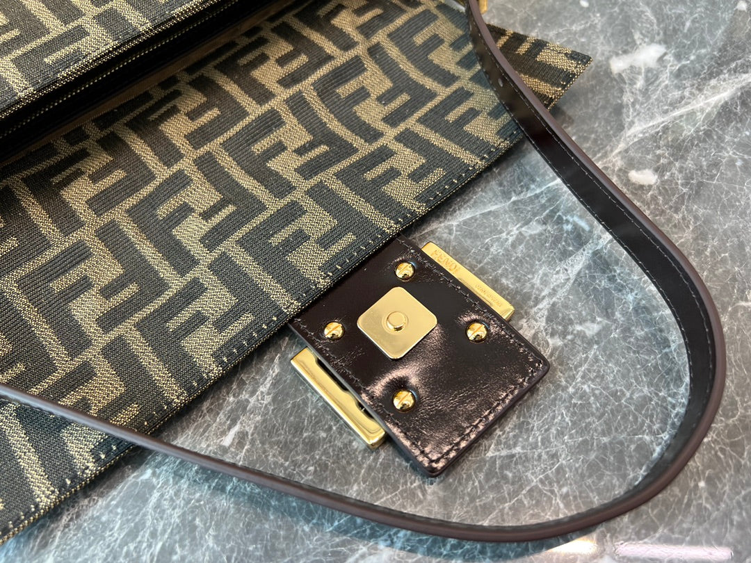 Fendi Baguette Brown Fabric FF Motif Shoulder Bag