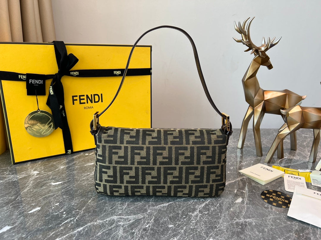 Fendi Baguette Brown Fabric FF Motif Shoulder Bag