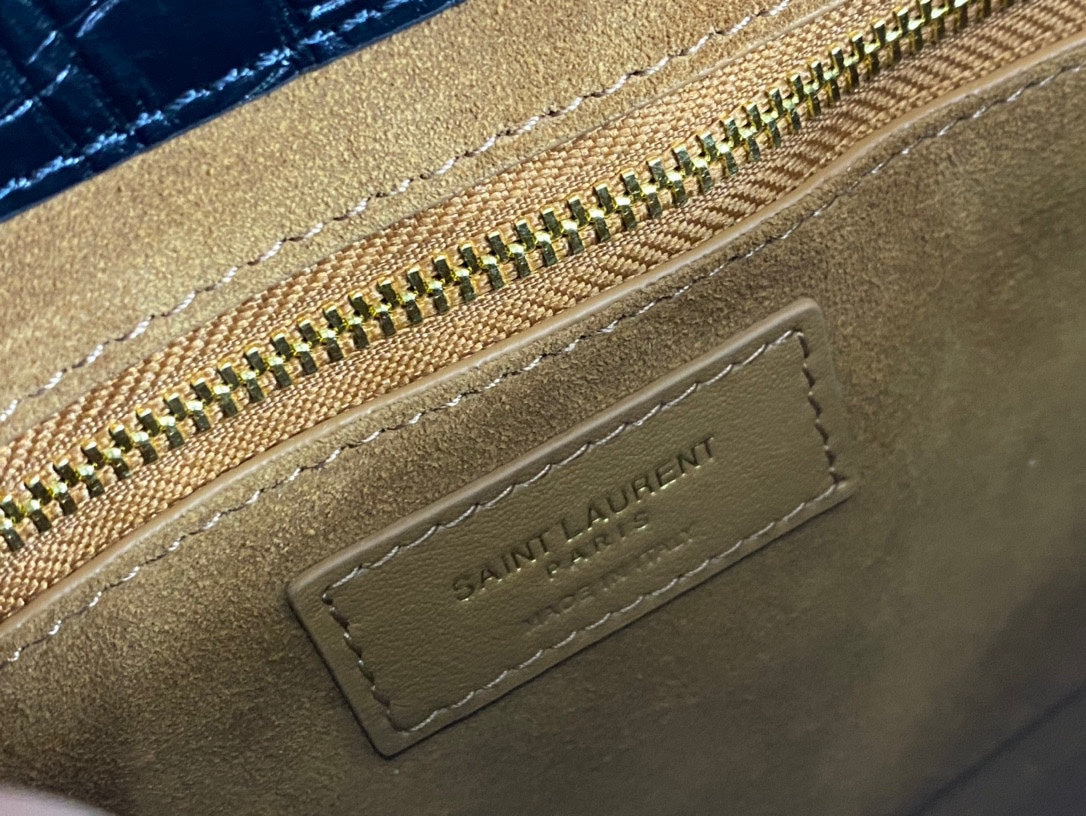 Saint Laurent Le 5 à 7 Hobo Bag in Black Crocodile-Embossed Leather