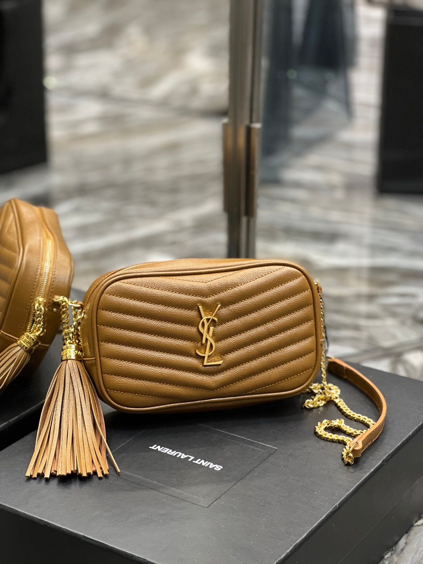 Saint Laurent Lou Camera Bag in Quilted Leather - Tan