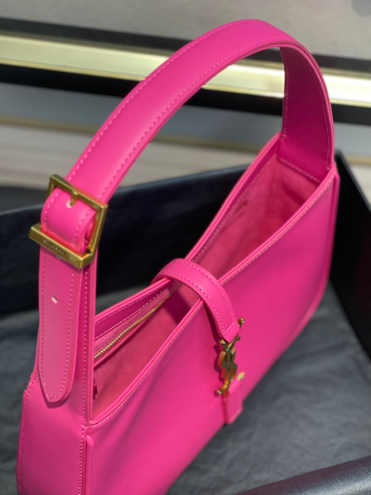Saint Laurent Le 5 à 7 Leather Hobo Bag - Fuchsia Pink with Gold Hardware