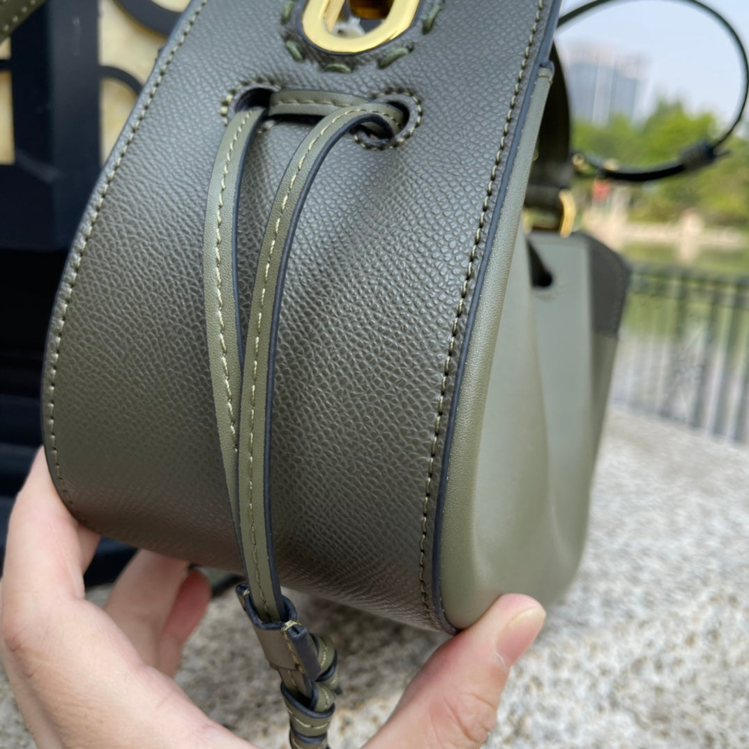 Fendi Mini Mon Tresor Olive Green Leather Bucket Bag - Gold Hardware
