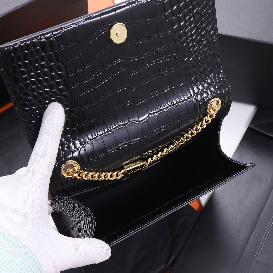 Saint Laurent Kate Small Tassel Bag in Crocodile-Embossed Leather