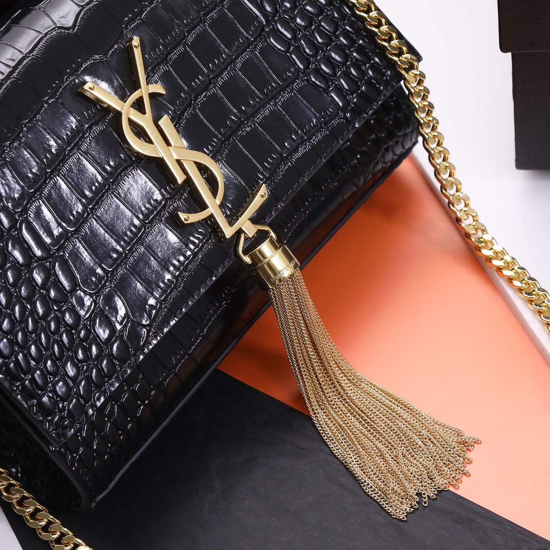 Saint Laurent Kate Small Tassel Bag in Crocodile-Embossed Leather