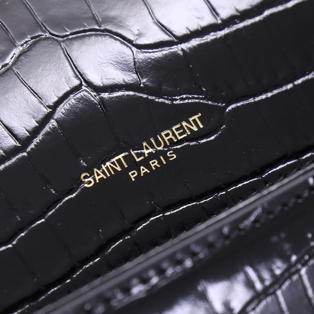 Saint Laurent Kate Medium Tassel Crossbody Bag - Black Crocodile-Embossed Leather