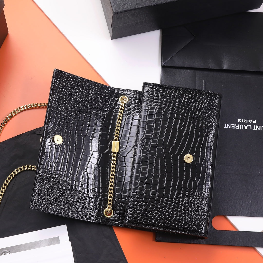 Saint Laurent Kate Medium Tassel Crossbody Bag - Black Crocodile-Embossed Leather