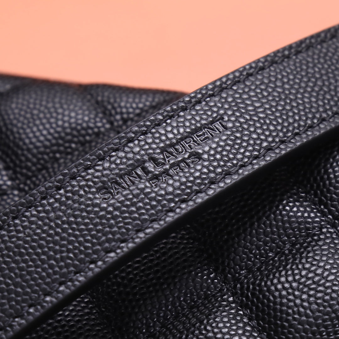 Saint Laurent Monogram Quilted Leather Chain Wallet Bag - Black Silver