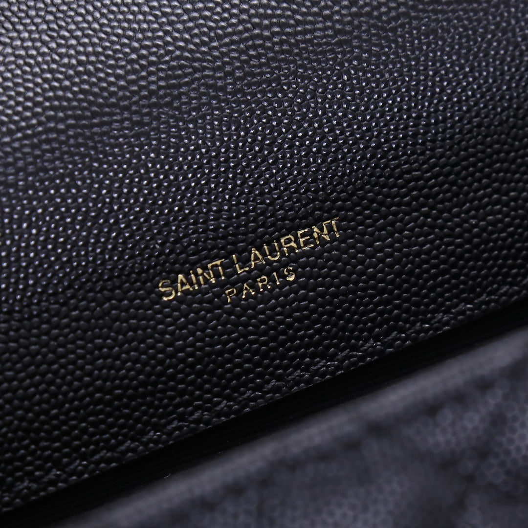 Saint Laurent Envelope Chain Wallet in Quilted Grain de Poudre Leather - Black/Gold