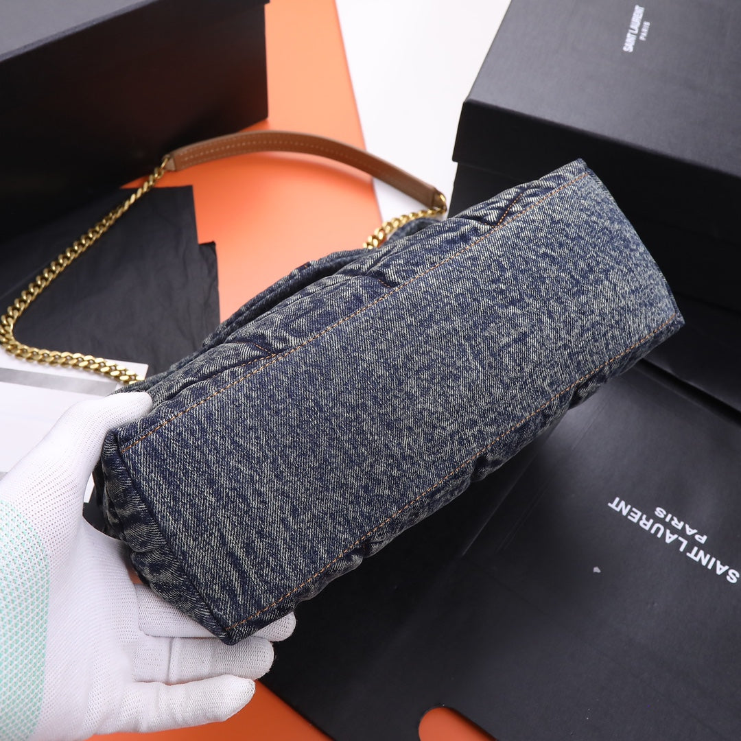 Saint Laurent Small Loulou Chain Bag in Quilted Denim