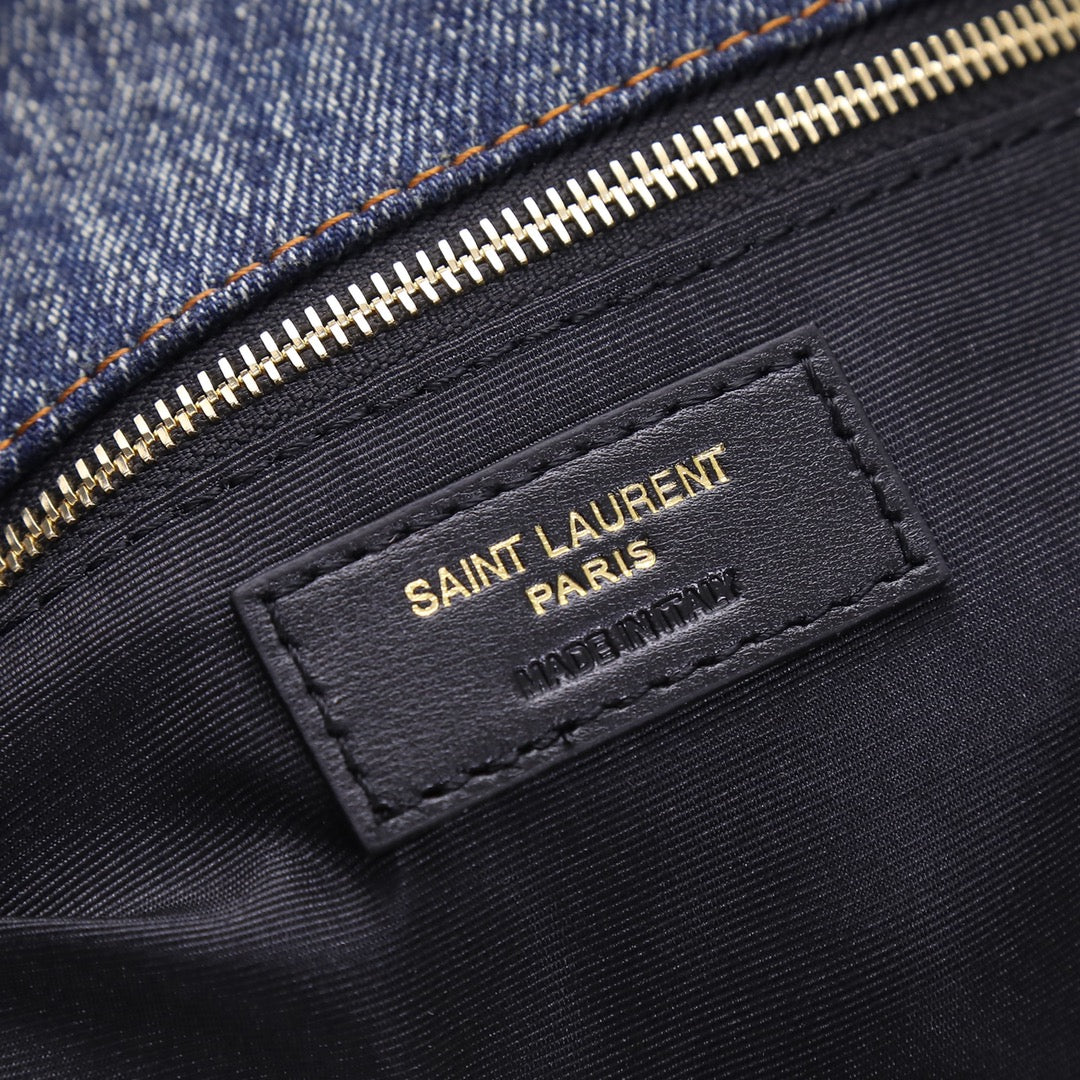 Saint Laurent Medium Loulou Puffer Chain Bag in Quilted Denim - Dark Blue
