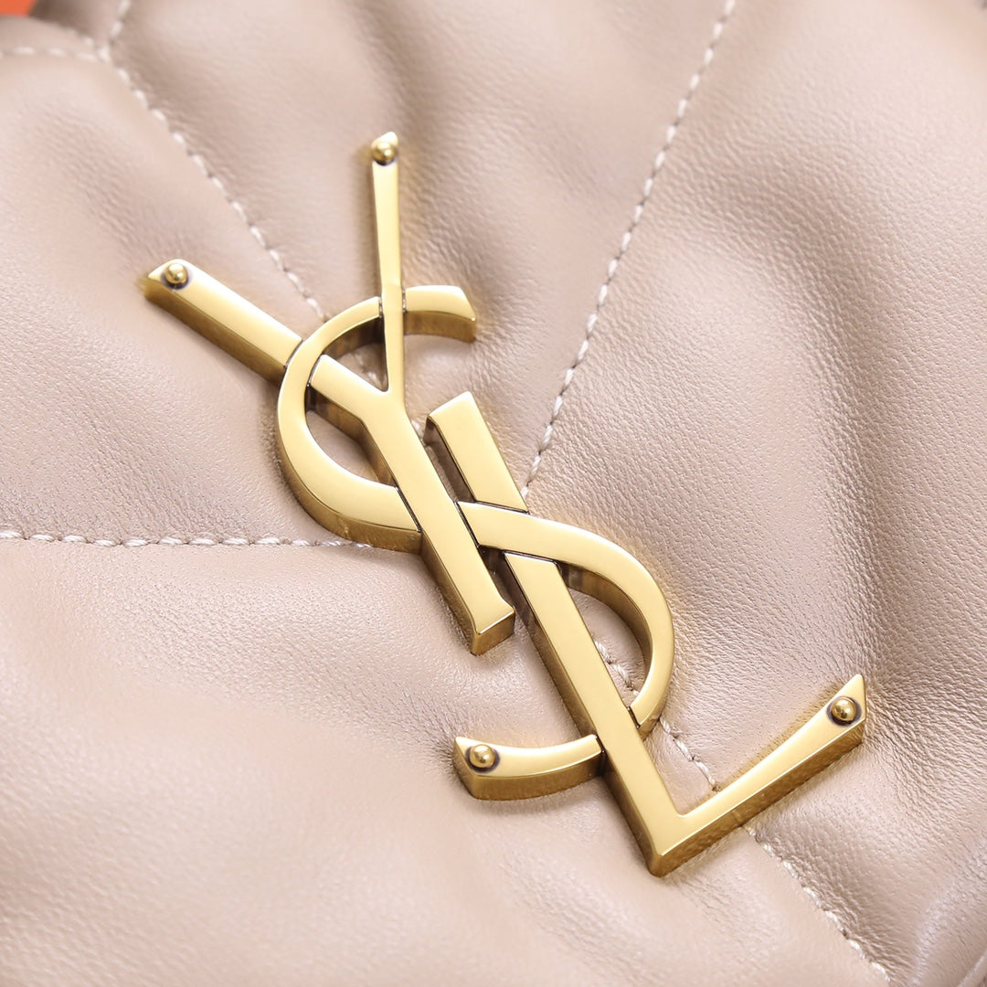 Saint Laurent Loulou Puffer Small Shoulder Bag in Quilted Lambskin - Nude/Gold