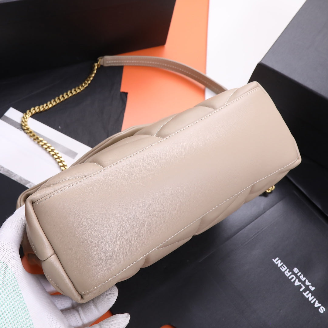 Saint Laurent Loulou Puffer Small Shoulder Bag in Quilted Lambskin - Nude/Gold