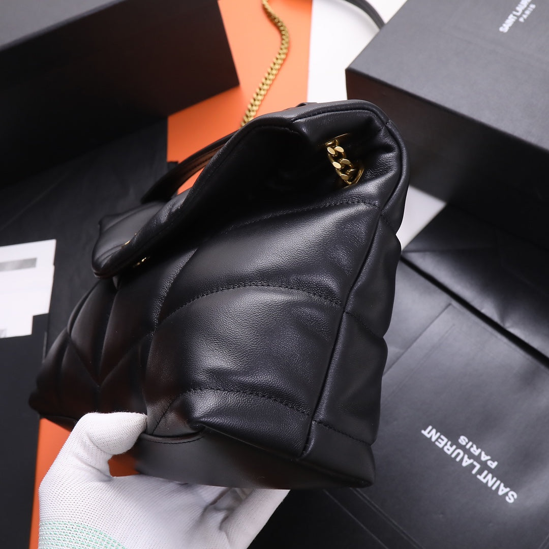 Saint Laurent Loulou Puffer Bag in Quilted Lambskin Leather - Black with Gold Hardware