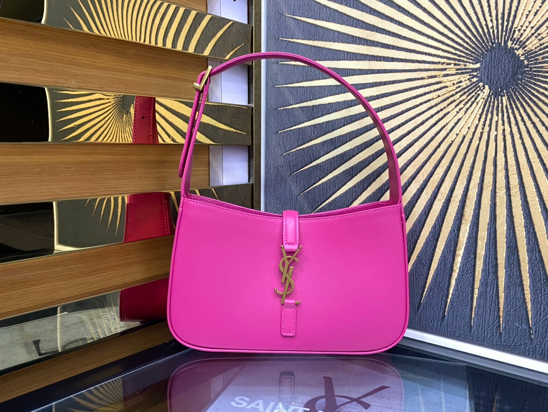 Saint Laurent Le 5 à 7 Leather Hobo Shoulder Bag - Fuchsia Pink
