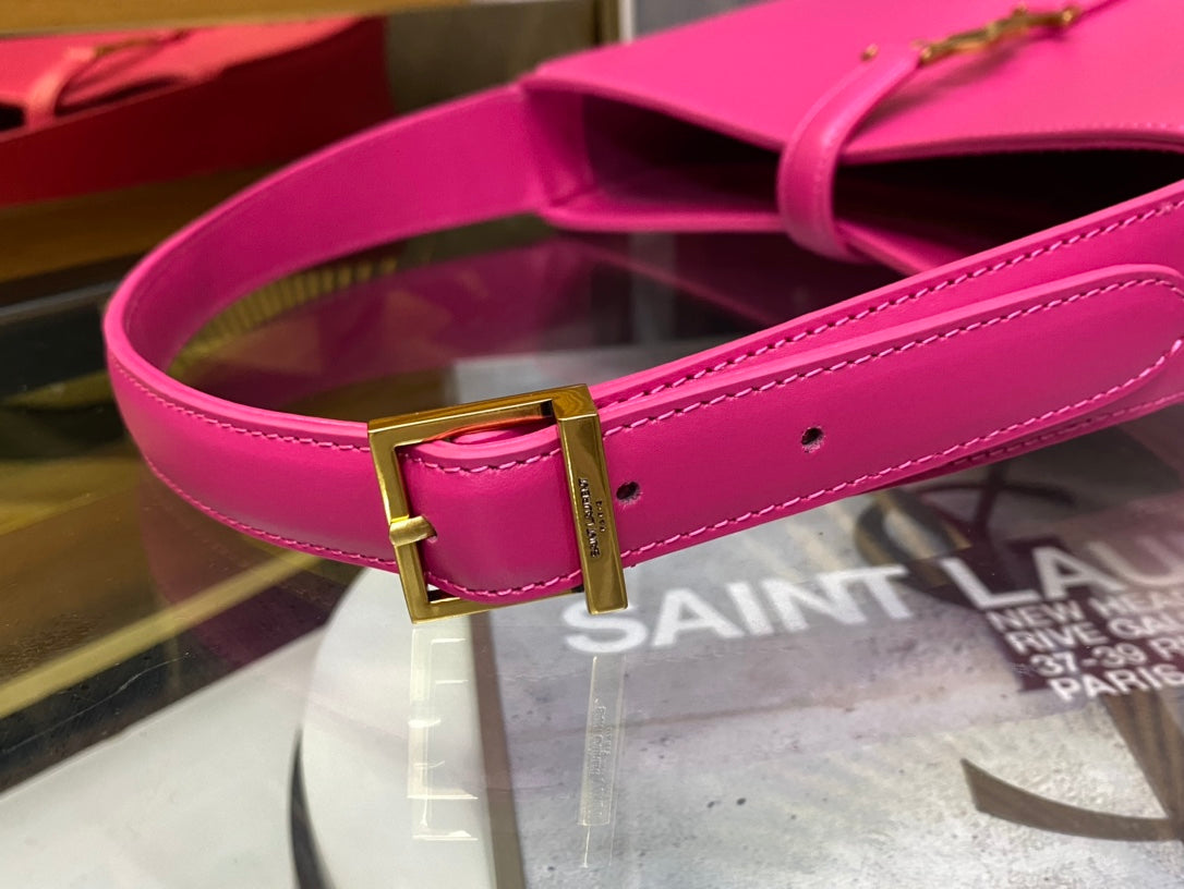 Saint Laurent Le 5 à 7 Leather Hobo Shoulder Bag - Fuchsia Pink
