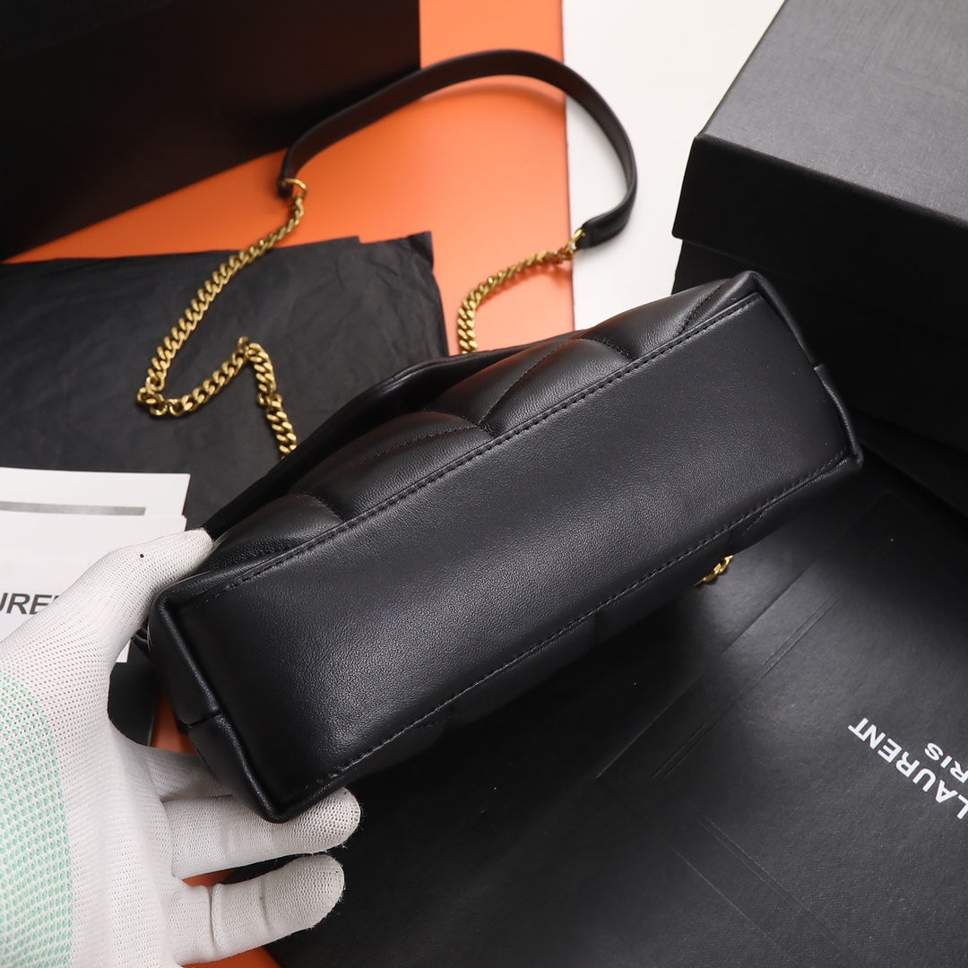 Saint Laurent Loulou Puffer Mini Shoulder Bag in Quilted Lambskin Leather - Black with Gold Hardware