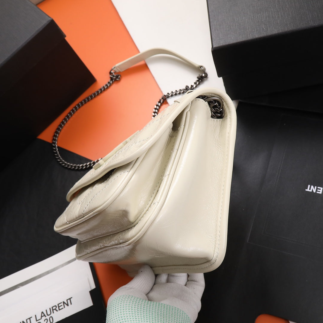 Saint Laurent Niki Medium Chain Bag in Quilted Leather - White
