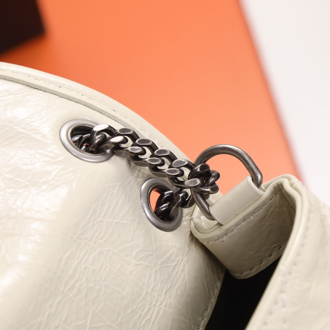 Saint Laurent Niki Medium Chain Bag in Quilted Leather - White