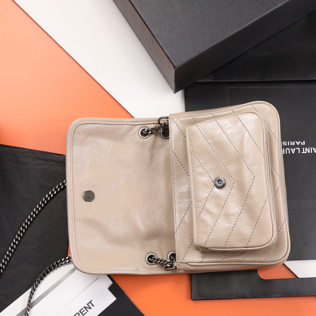 Saint Laurent Niki Quilted Leather Chain Shoulder Bag - Beige