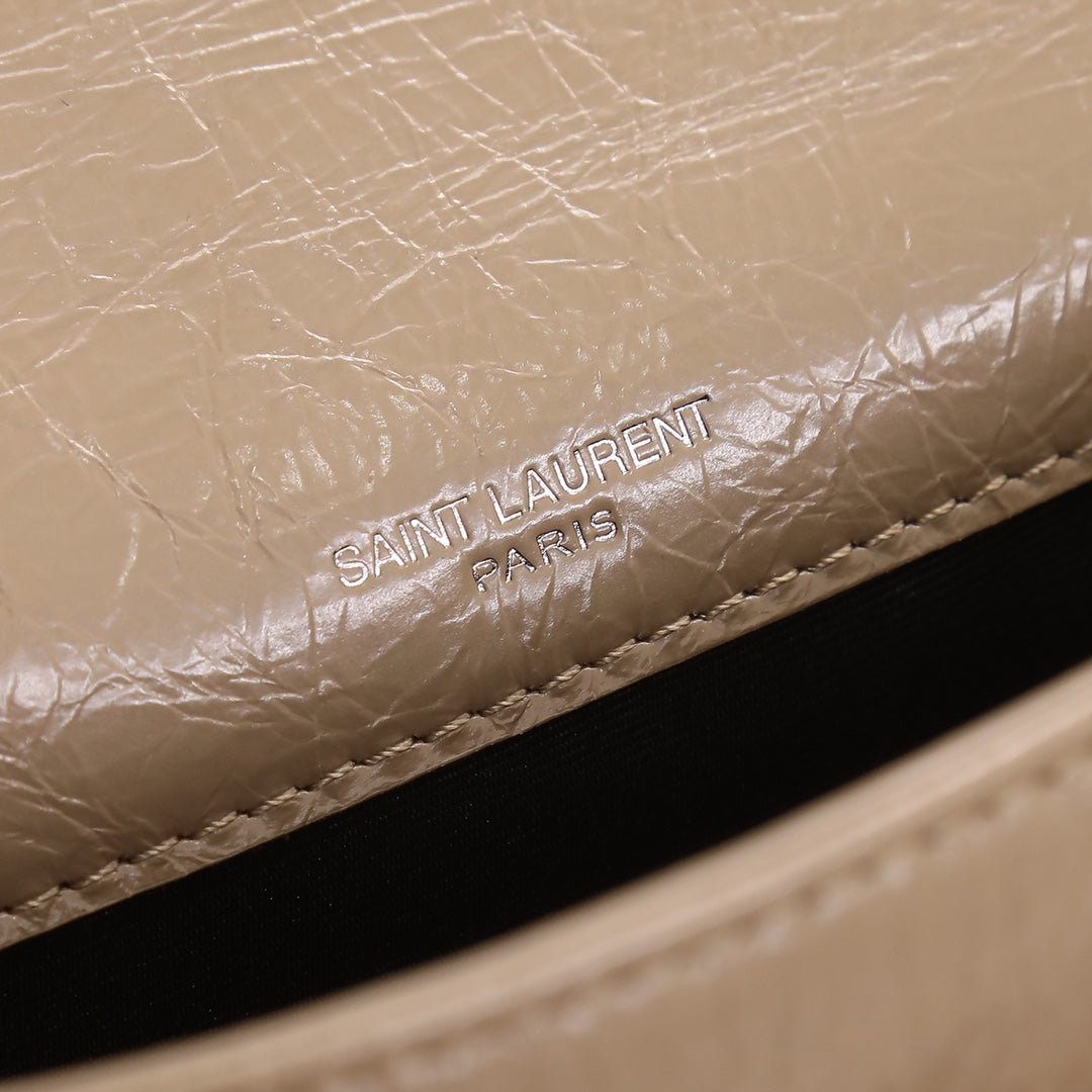 Saint Laurent Niki Medium Chain Bag in Quilted Crinkled Leather - Beige