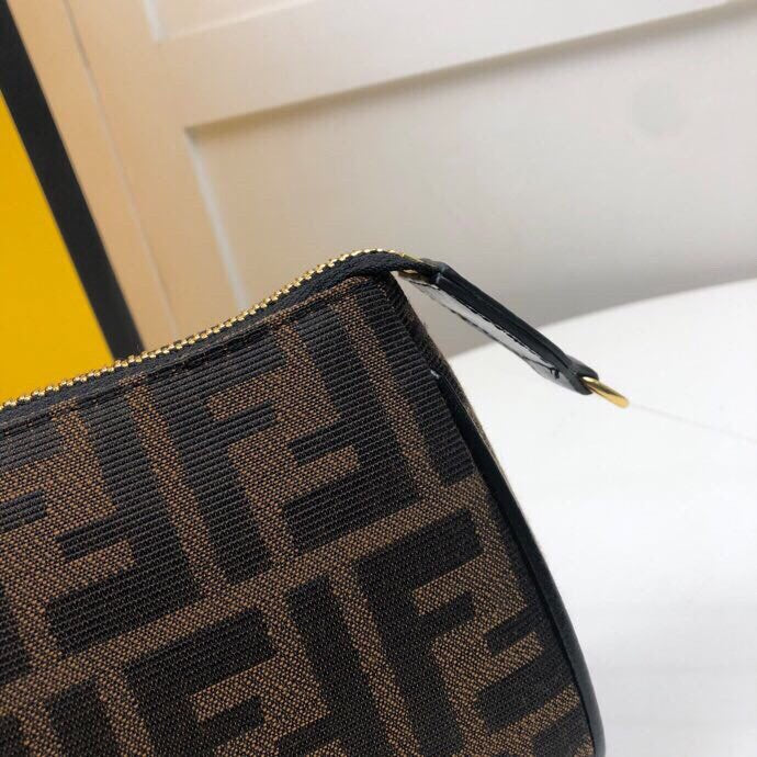 Fendi FF Logo Monogram Canvas Mini Bag with Gold Chain and Leather Strap