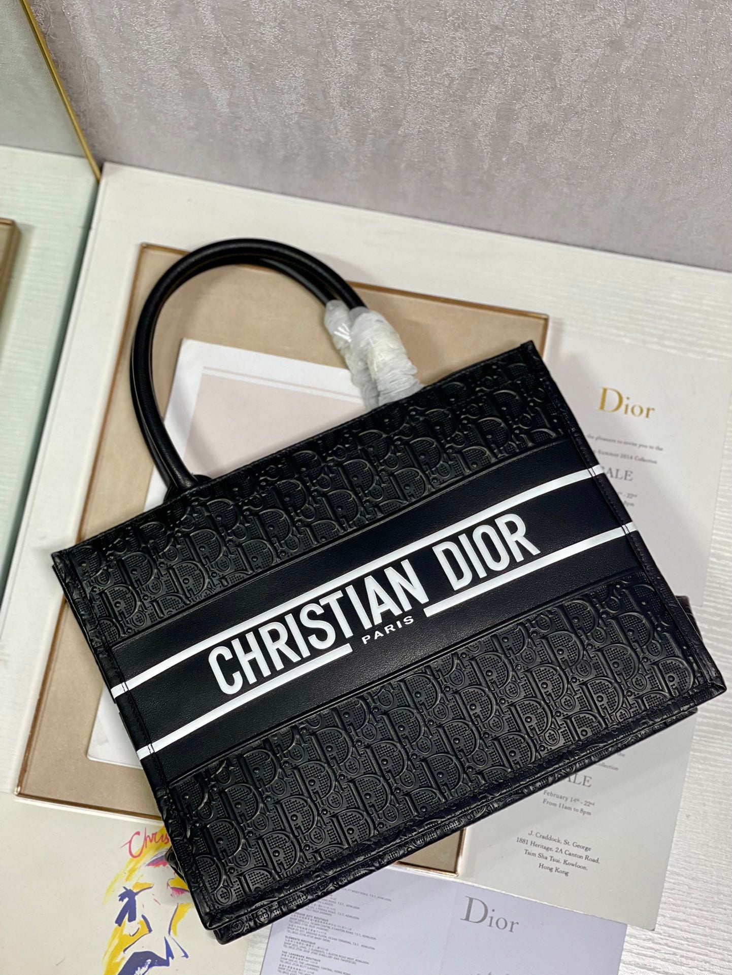 Christian Dior Black Oblique Embossed Book Tote Bag Large