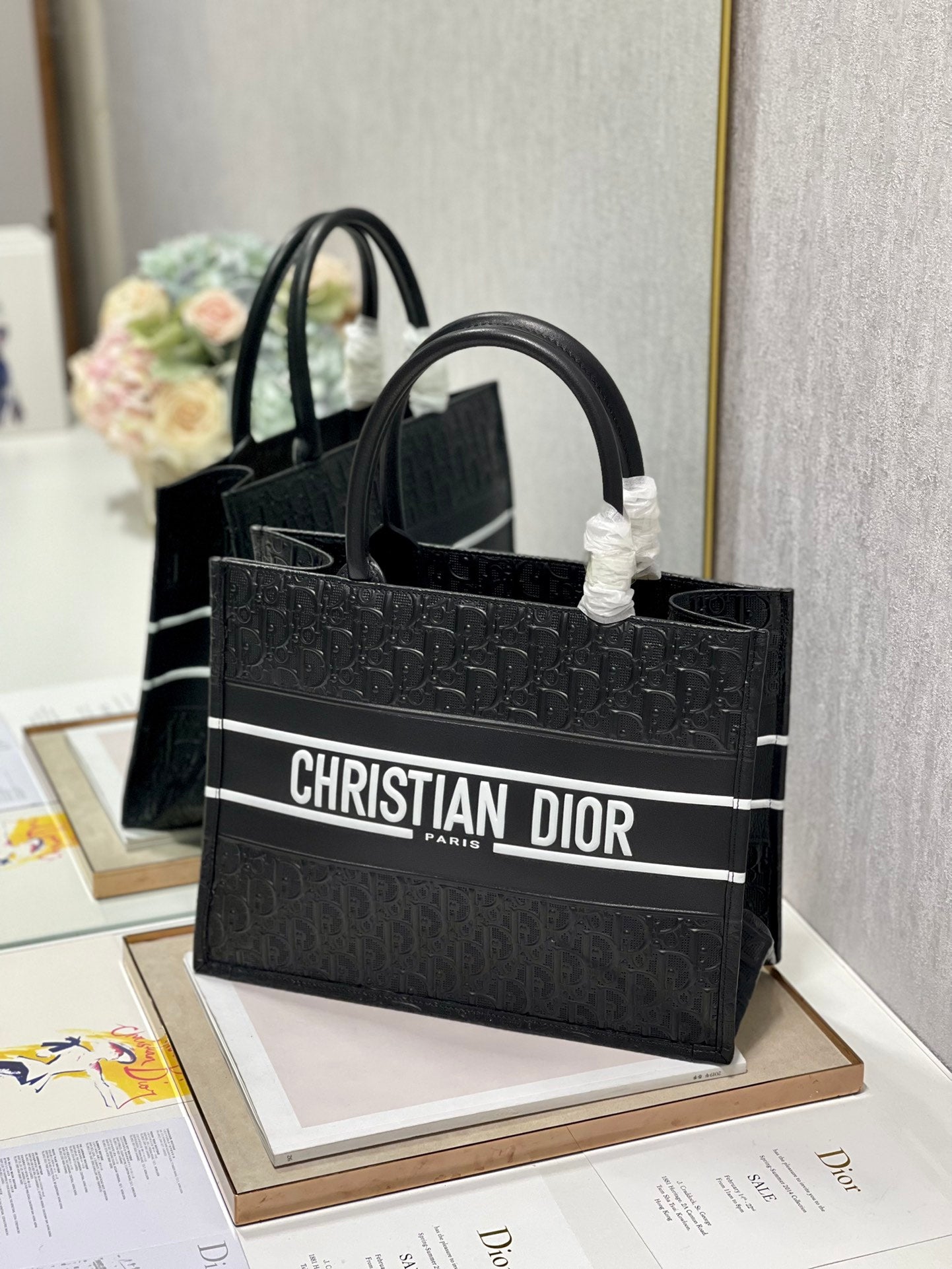Christian Dior Large Book Tote Bag - Black Dior Oblique Embroidered Canvas
