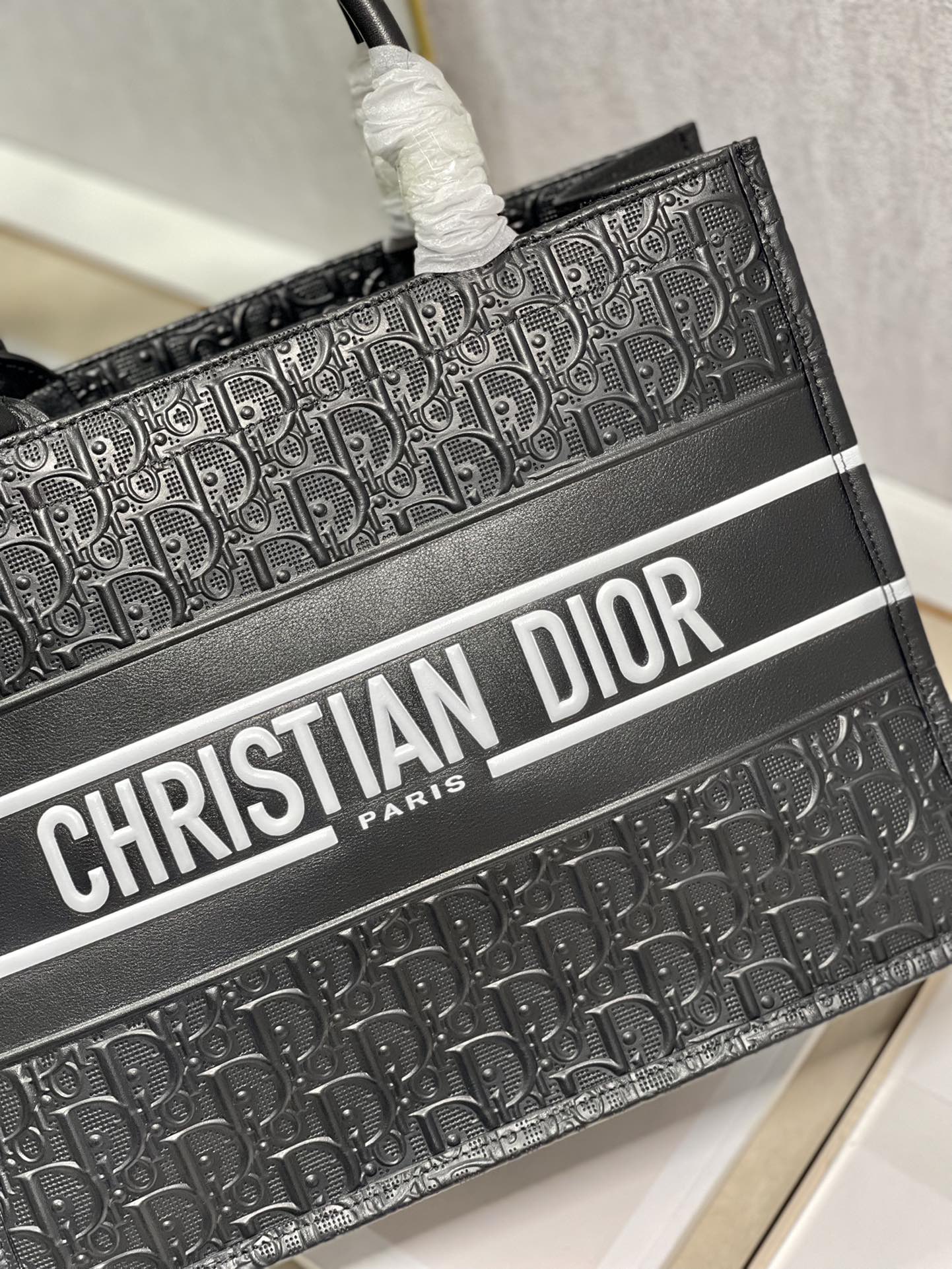 Christian Dior Black Oblique Embossed Book Tote Bag Large