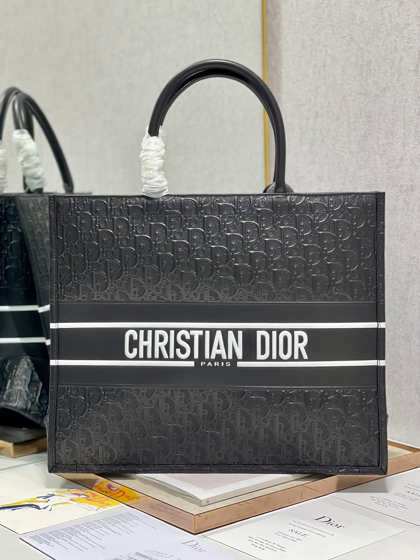 Christian Dior Large Book Tote Black Oblique Embossed Leather