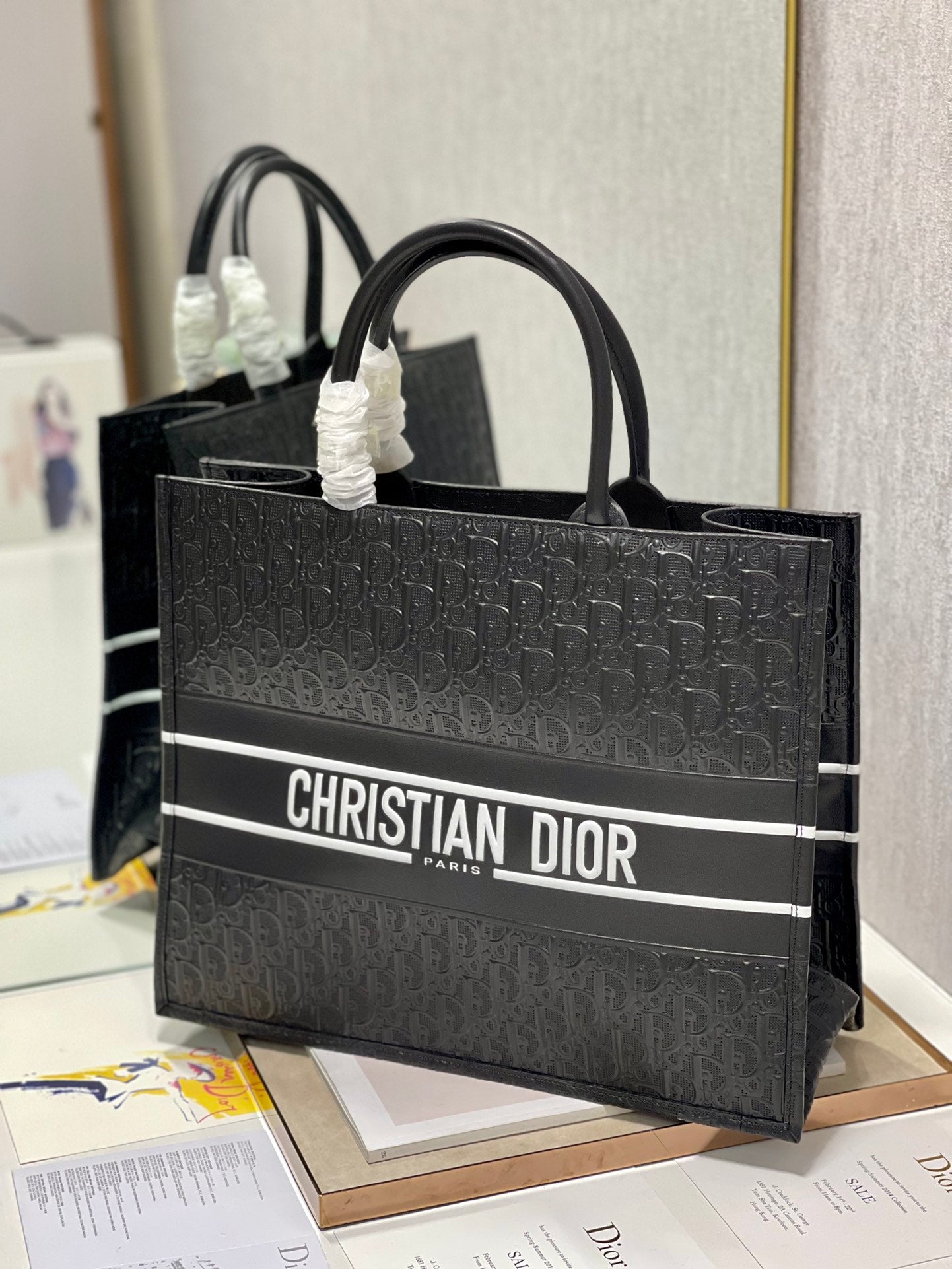 Christian Dior Black Oblique Embossed Large Book Tote Bag