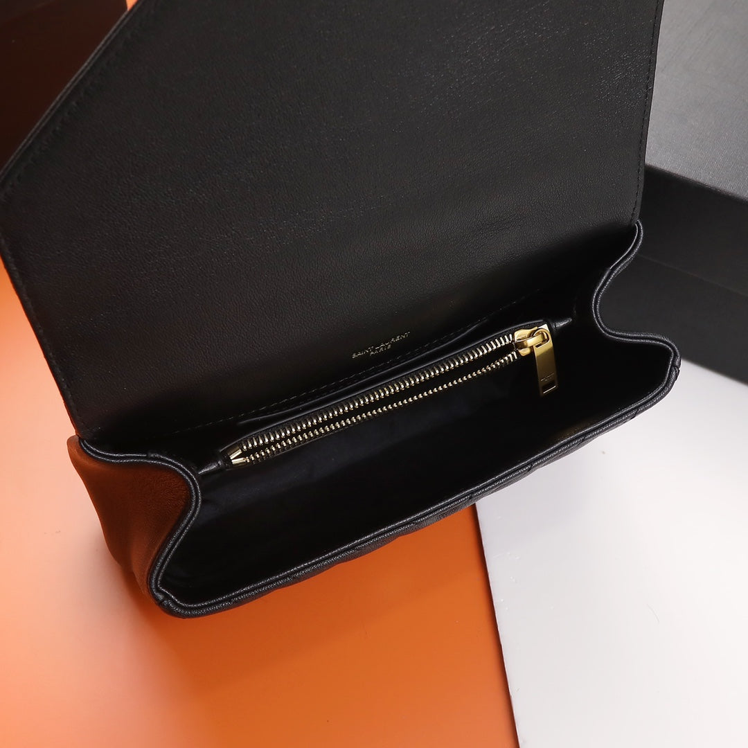 Saint Laurent Monogram Envelope Bag in Quilted Leather - Black/Gold