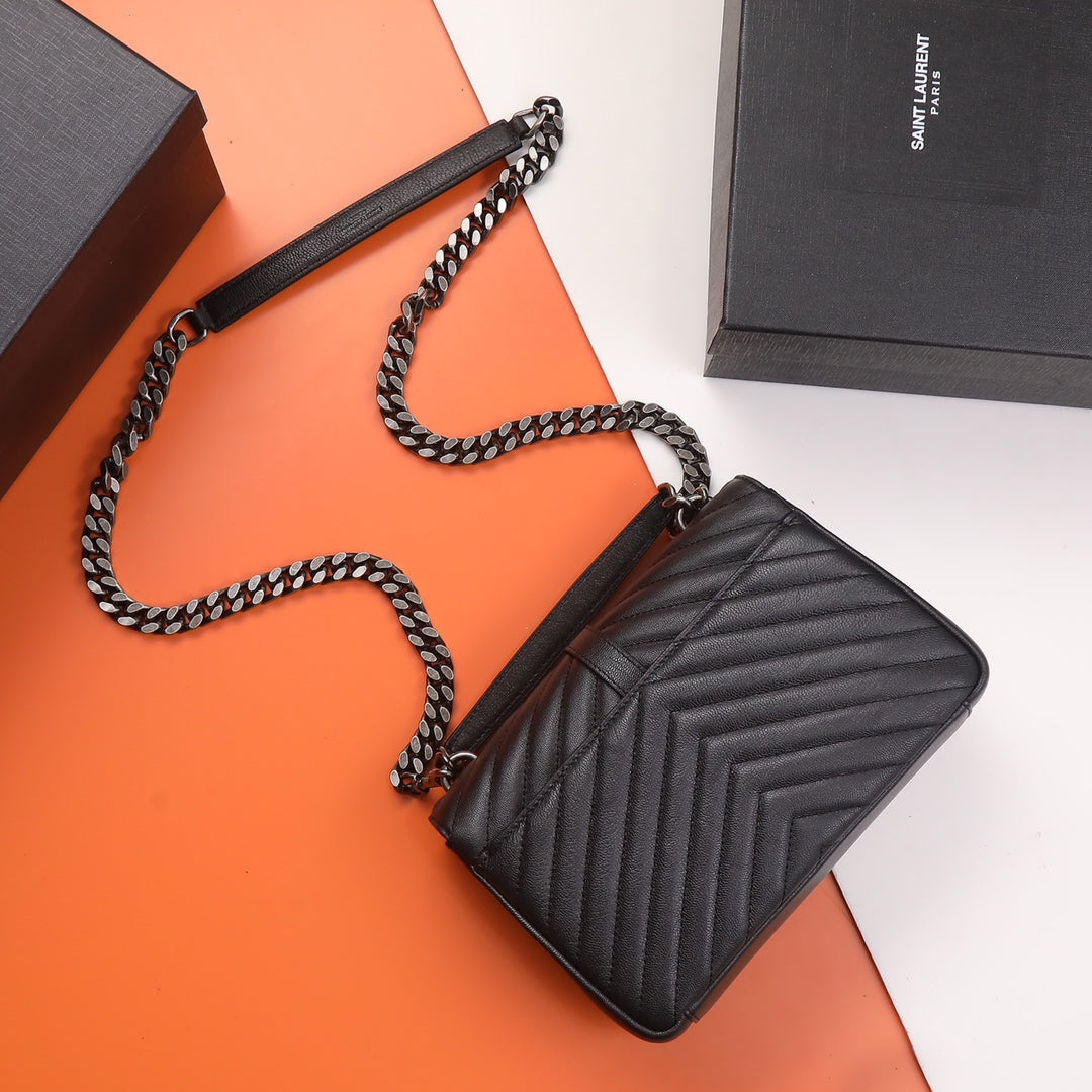 Saint Laurent Medium College Bag in Black Quilted Matelassé Leather