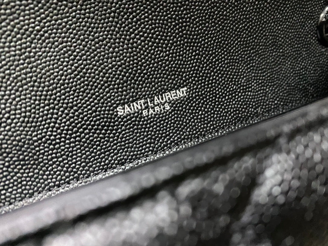 Saint Laurent Medium College Bag in Black Mixed Quilted Leather with Black Hardware