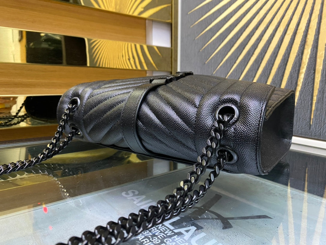 Saint Laurent Medium College Bag in Black Mixed Quilted Leather with Black Hardware
