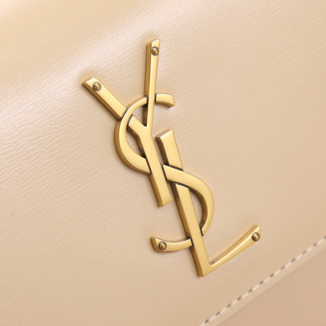 Saint Laurent Sunset Medium Chain Bag in Beige Leather with Gold Hardware
