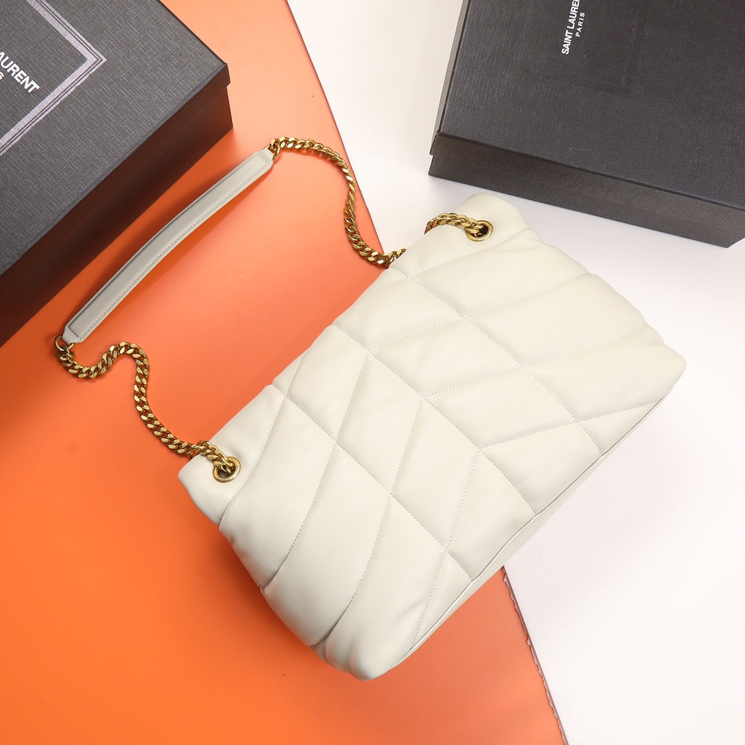 Saint Laurent Small Loulou Puffer Bag in Quilted Lambskin - White
