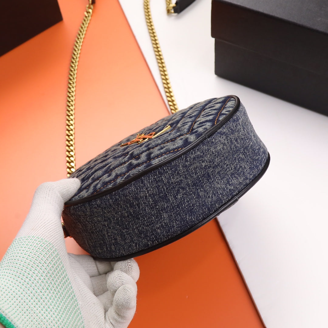 Saint Laurent Round Monogram Crossbody Bag with Gold-Tone Hardware
