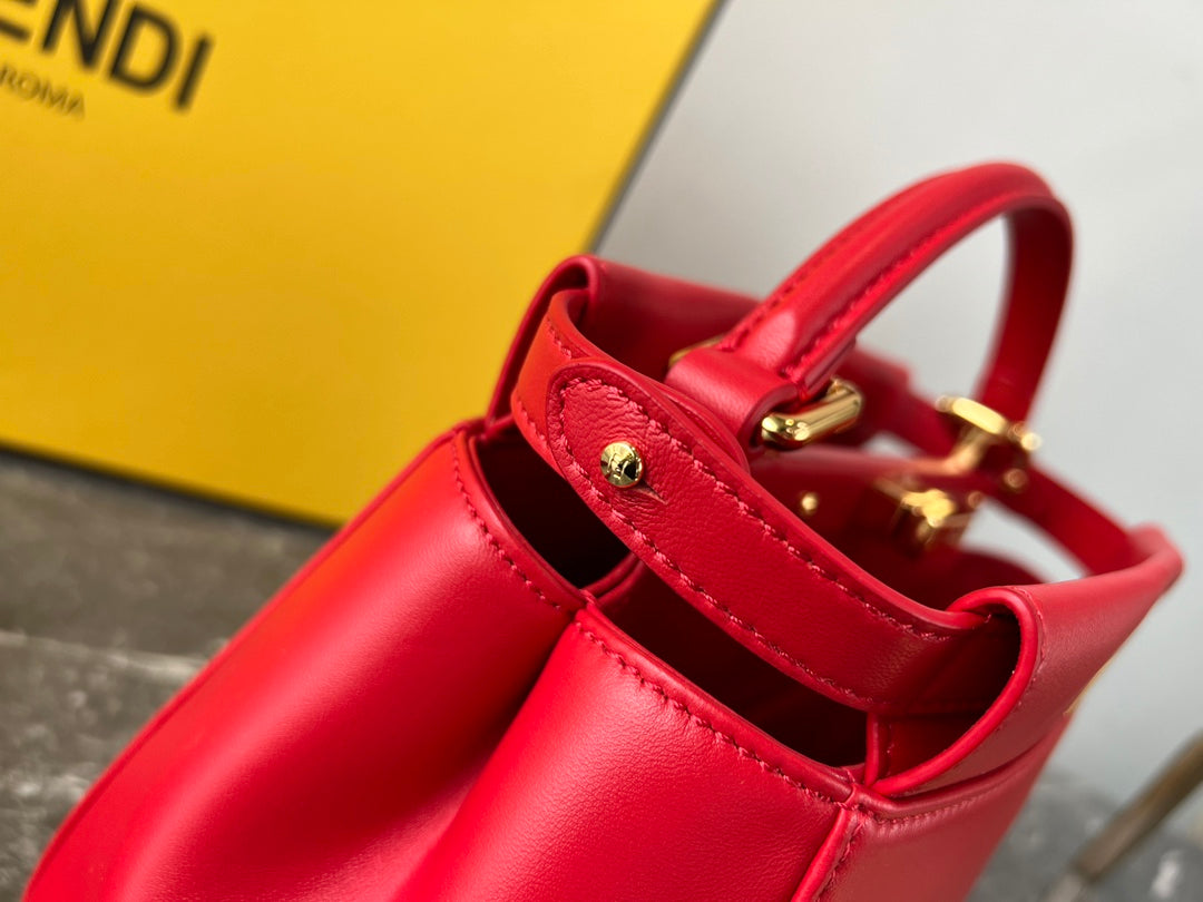 Fendi Peekaboo ISeeU Red Leather Top Handle Bag with Shoulder Strap
