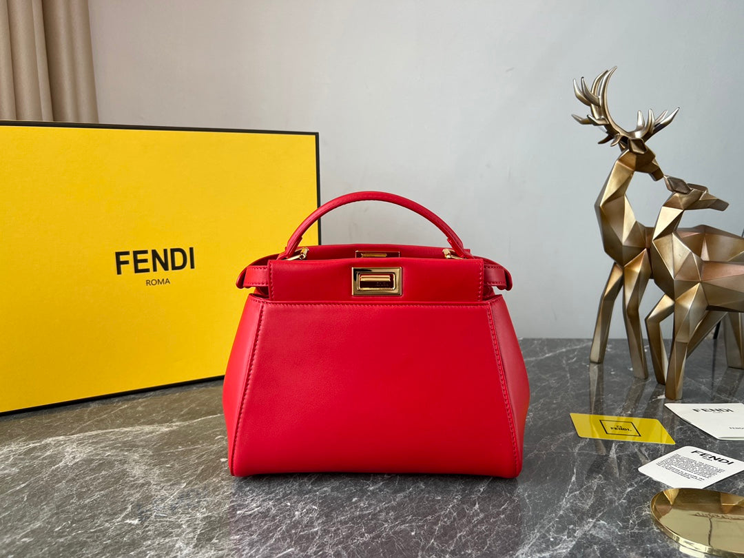 Fendi Peekaboo ISeeU Red Leather Top Handle Bag with Shoulder Strap