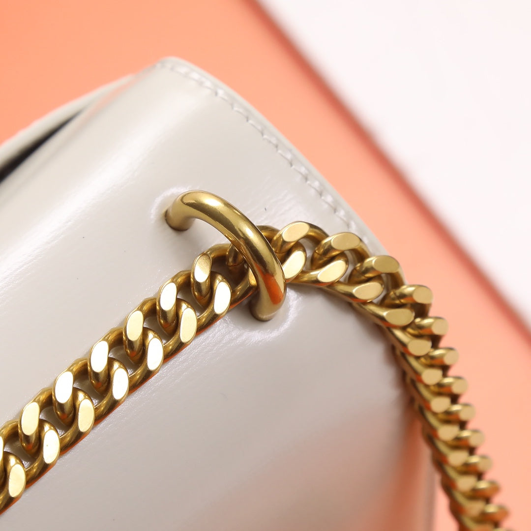 Saint Laurent Sunset Medium Shoulder Bag in Smooth Leather - White