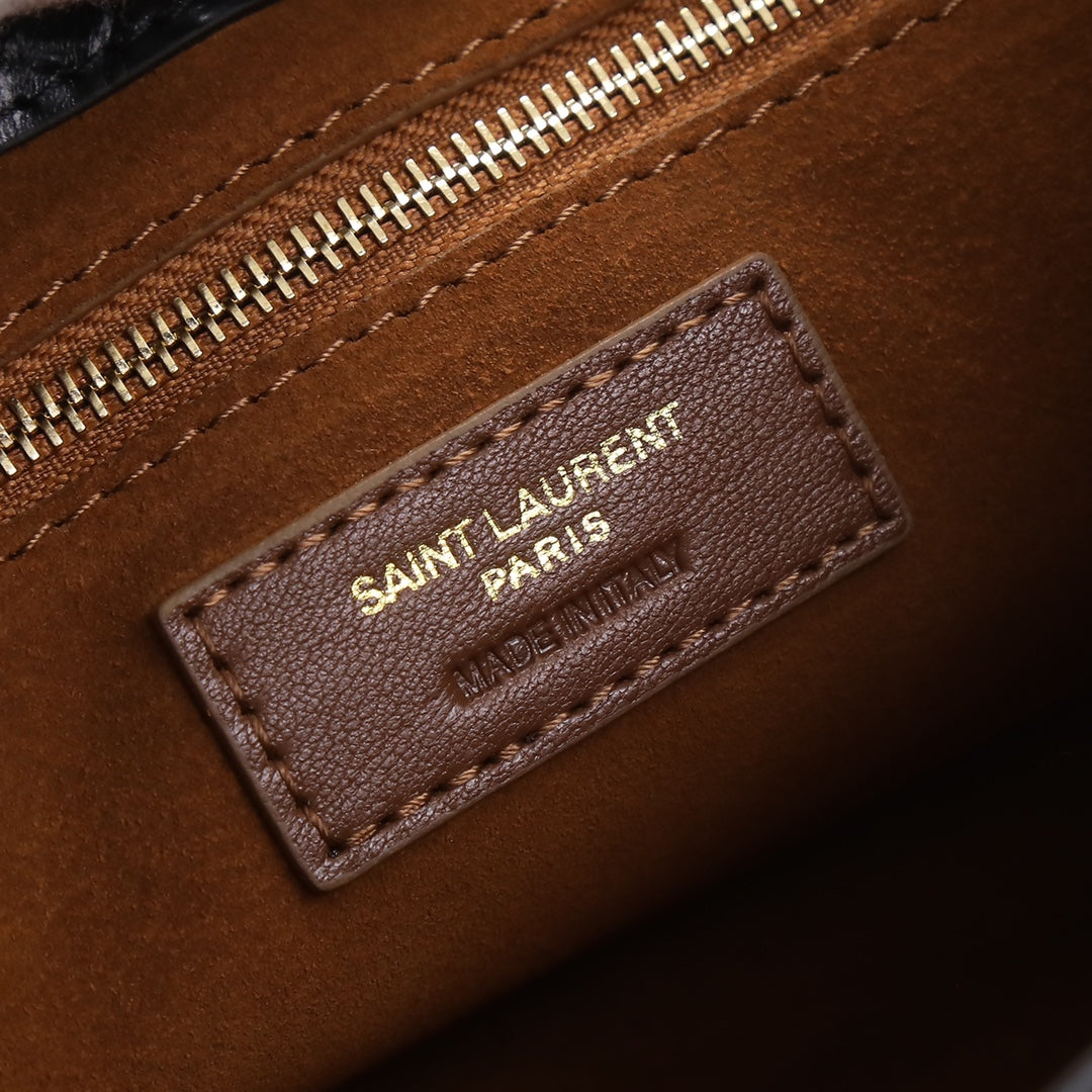 Saint Laurent Le 5 à 7 Black Crocodile-Embossed Leather Shoulder Bag