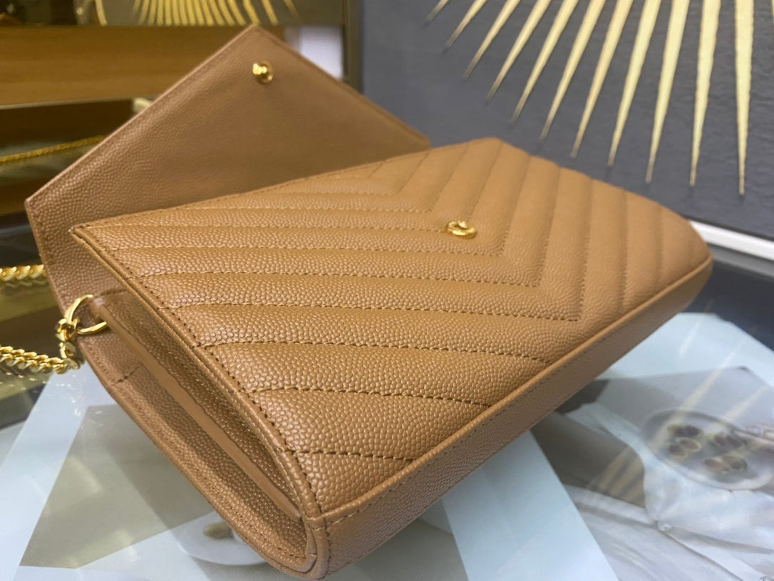 Saint Laurent Monogram Matelassé Leather Wallet-on-Chain - Beige