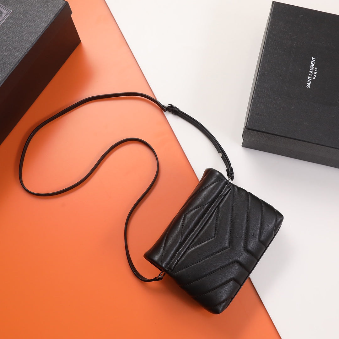 Saint Laurent Loulou Toy Strap Bag in Quilted Leather - Black