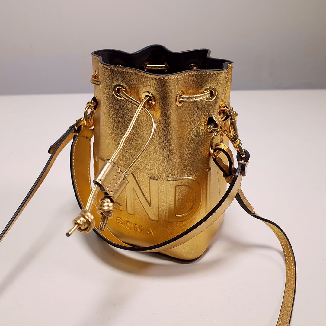 Moschino Metallic Gold Leather Nano Bucket Bag