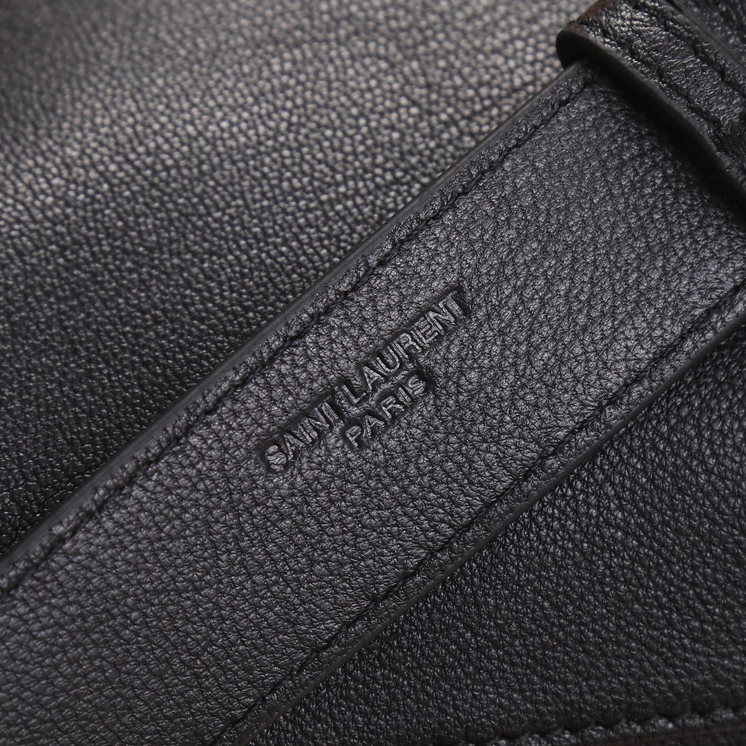 Saint Laurent YSL Cassandre Leather Belt Bag - Black with Silver Hardware