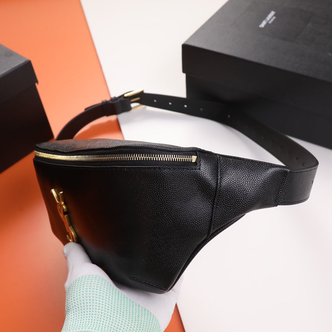 Saint Laurent YSL Monogram Leather Belt Bag - Black