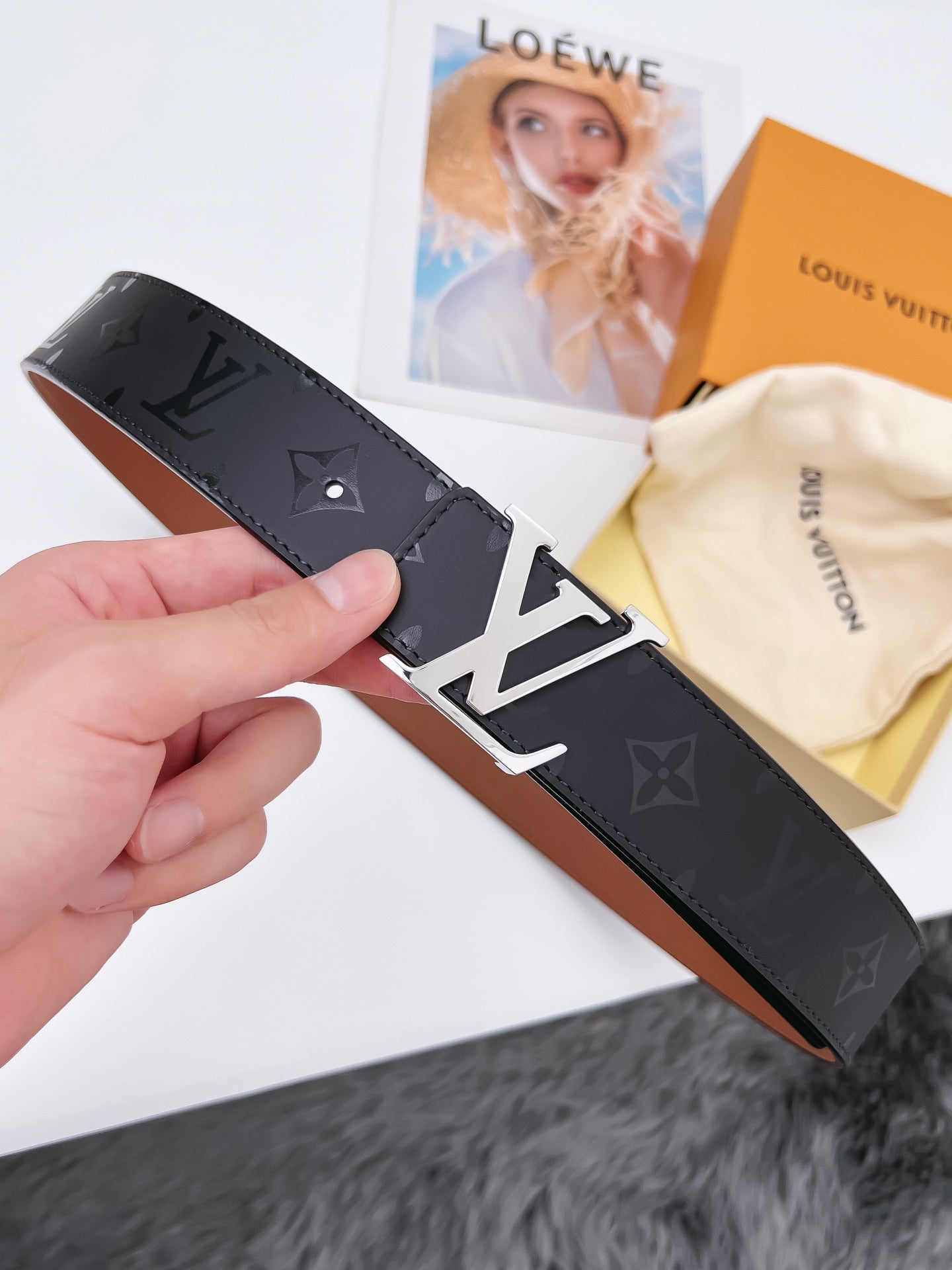 Louis Vuitton LV Initiales 40mm Reversible Belt Monogram Eclipse Canvas Silver Buckle