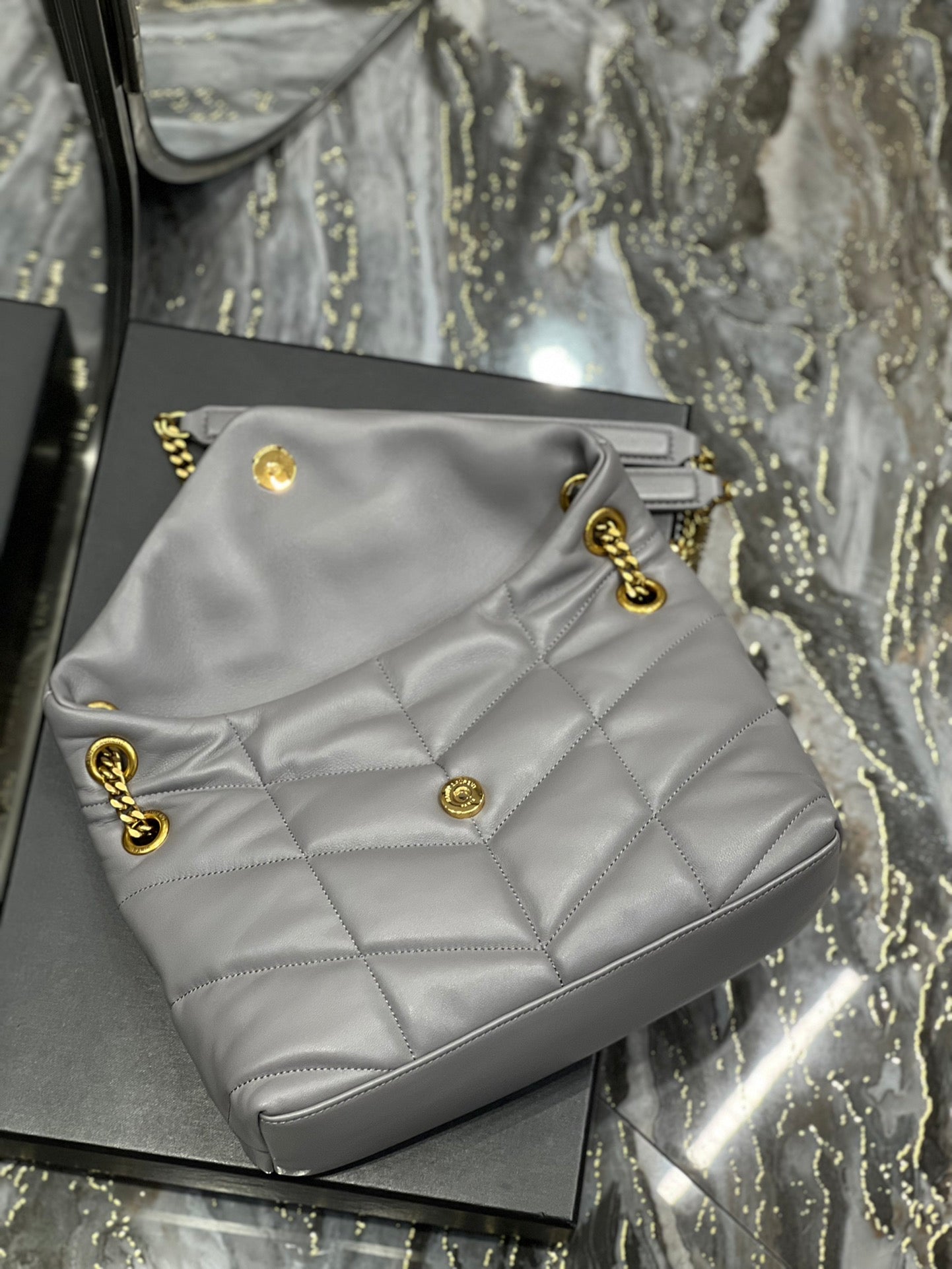 Saint Laurent Loulou Puffer Small Shoulder Bag in Quilted Leather Grey
