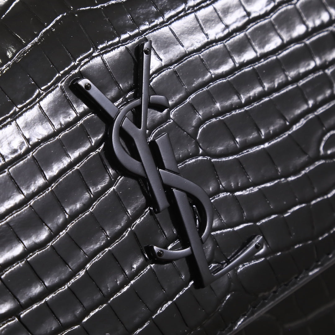 Saint Laurent Sunset Medium Crocodile-Embossed Leather Shoulder Bag - Black