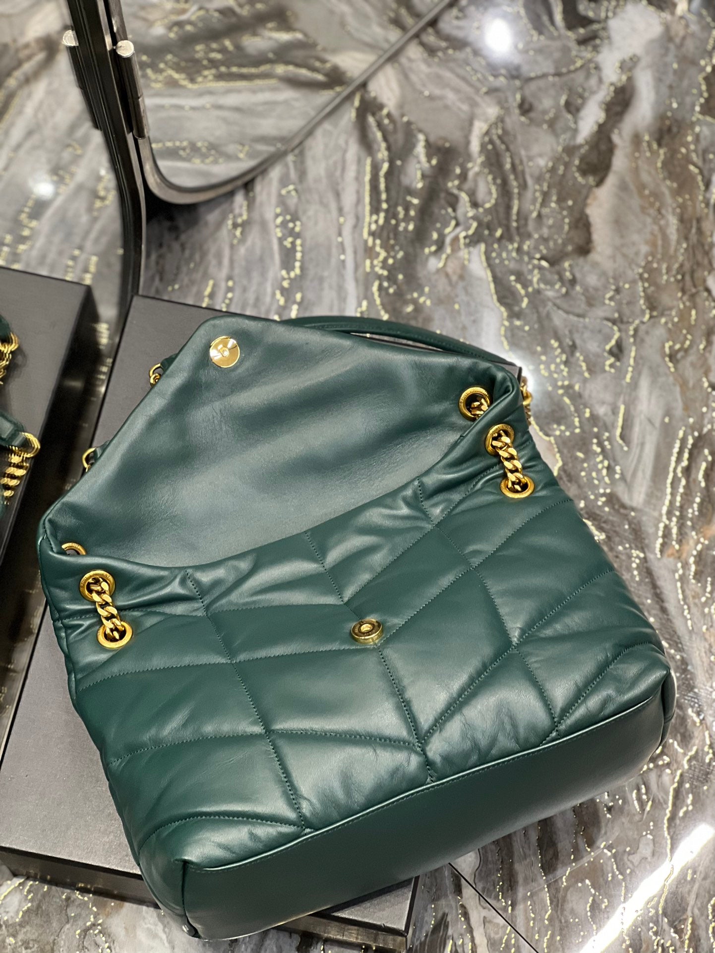 Saint Laurent Loulou Puffer Small in Quilted Lambskin - Dark Green